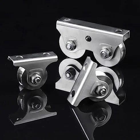 Puleggia a U in acciaio inox resistente, blocco per corda di sollevamento silenzioso, doppia ruota da 58 mm per sistema di binari per funi metalliche lisce
