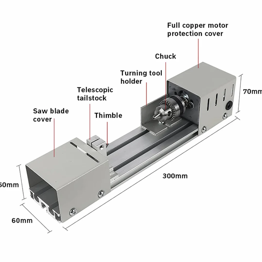Mini tornio per la lavorazione del legno fai da te, strumenti 6 in 1 per foratura, rettifica e modellismo, ideale per hobbisti e appassionati di artigianato