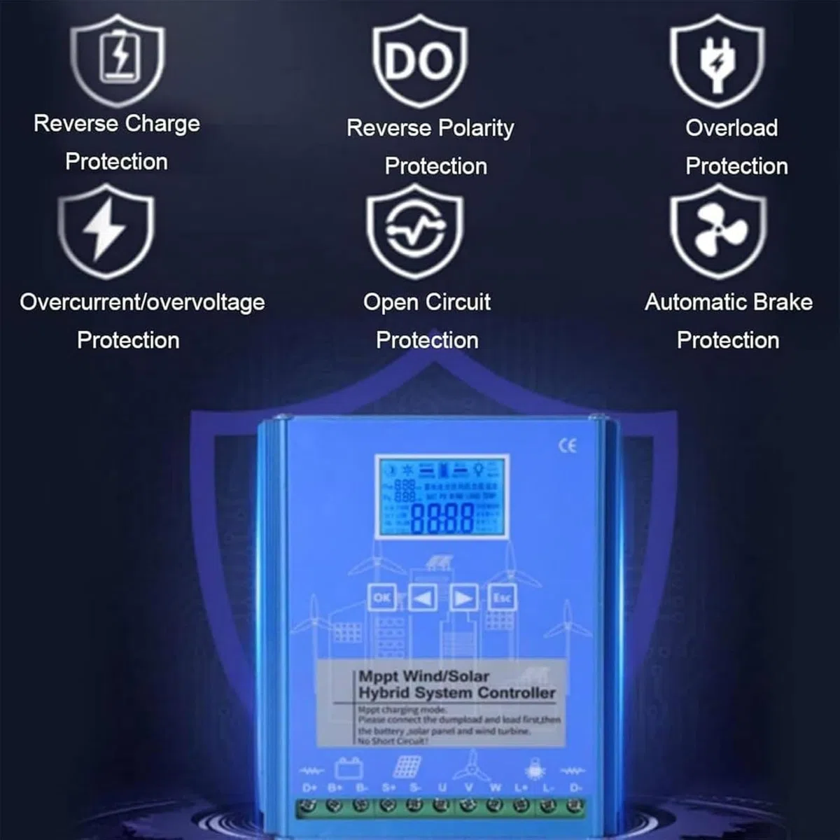 Regolatore ibrido solare eolico, regolatore di energia solare da 600 W e 800 W, LCD MPPT per generatori da 12 V/24 V, centrali elettriche, lampioni stradali