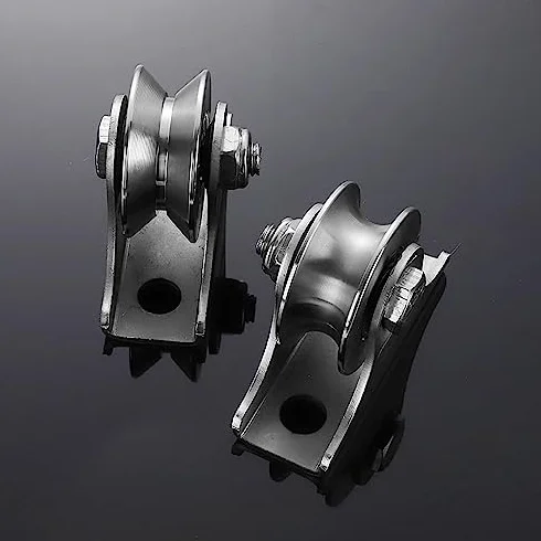 Puleggia a U in acciaio inox resistente, blocco per corda di sollevamento silenzioso, doppia ruota da 58 mm per sistema di binari per funi metalliche lisce