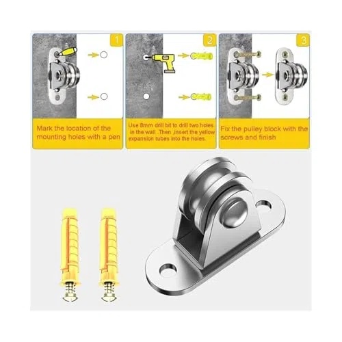 Kit di pulegge in acciaio inossidabile, puleggia fissa staccabile per supporti scorrevoli per funi metalliche, capacità di 79,8 kg, per garage e sollevamento pesante all'aperto