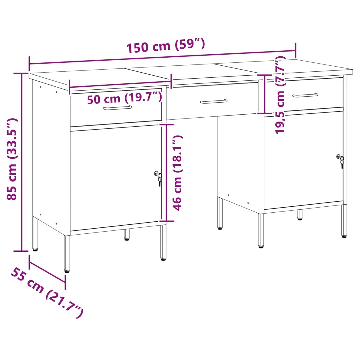 vidaXL Mobile da Lavoro con cassetto 3 PCS Nero 150 x 55 x 85 cm, Soluzioni di stoccaggio per Officina, portautensili, Chest Organizer, cassetti e Ripiani.