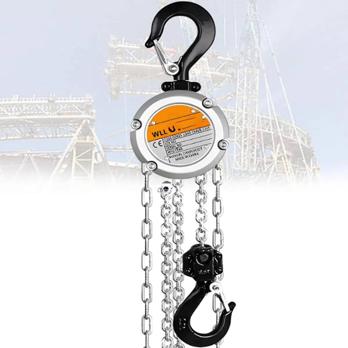 Paranco a catena manuale, Blocco catena a mano con ganci pesanti, Cricchetto di sollevamento portatile per struttura in acciaio industriale, Capacità 1000 kg, 3 m di sollevamento