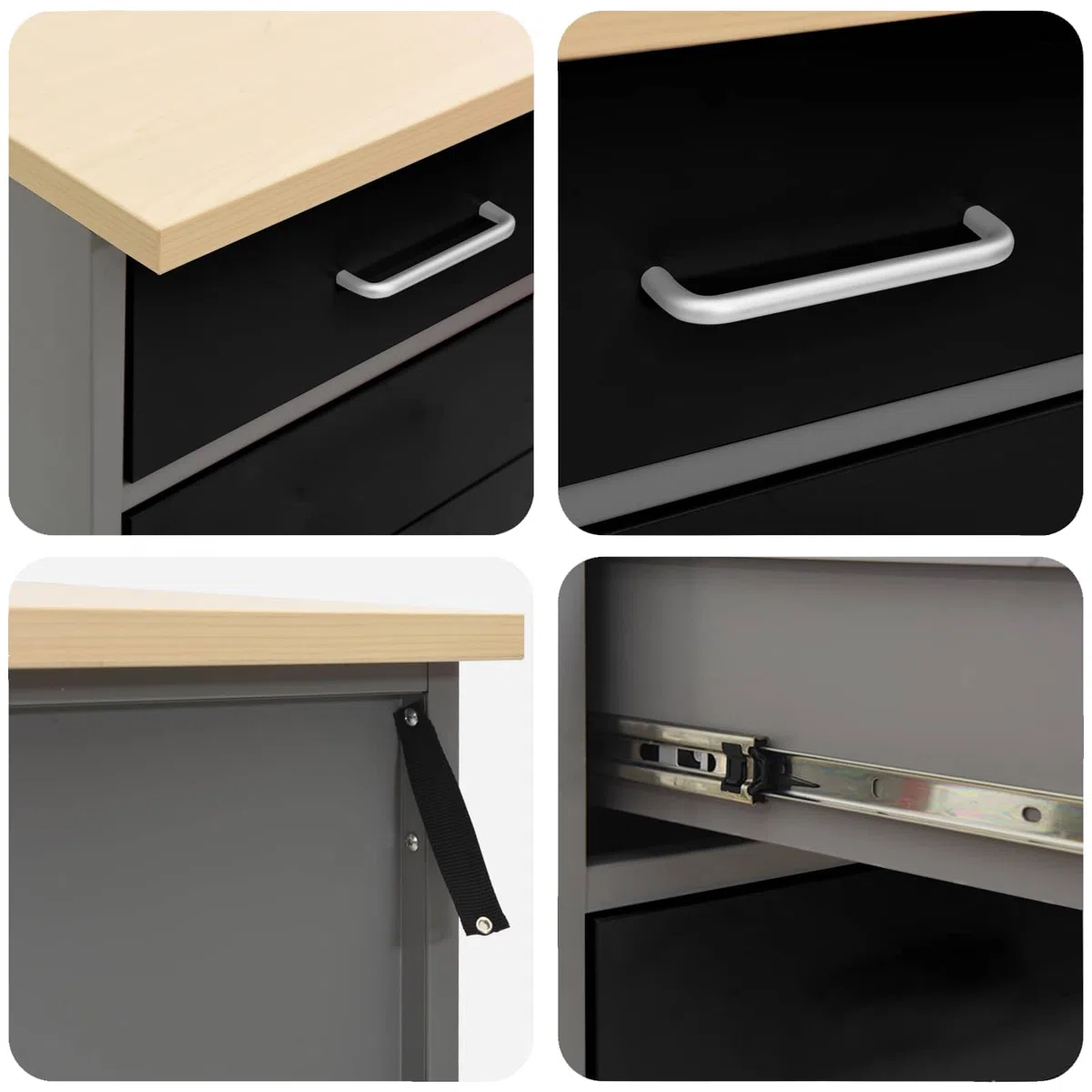 vidaXL Mobile da Lavoro con cassetto 3 PCS Nero 150 x 55 x 85 cm, Soluzioni di stoccaggio per Officina, portautensili, Chest Organizer, cassetti e Ripiani.