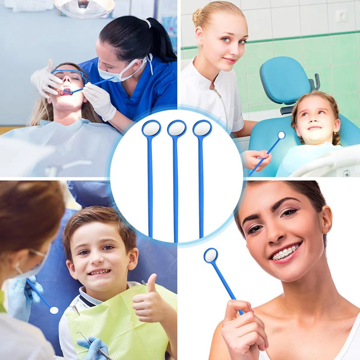 Specchio Dentale USA e Getta da 1200 Pezzi Specchietto per Bocca Antiappannamento Specchio Dentale Confezionato Singolarmente per Denti Orali, Blu
