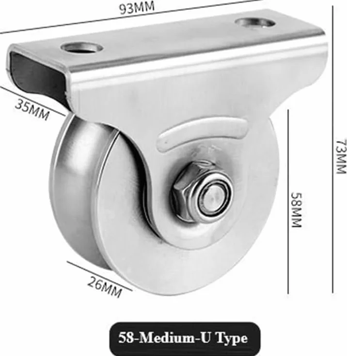 Puleggia a U in acciaio inox resistente, blocco per corda di sollevamento silenzioso, doppia ruota da 58 mm per sistema di binari per funi metalliche lisce