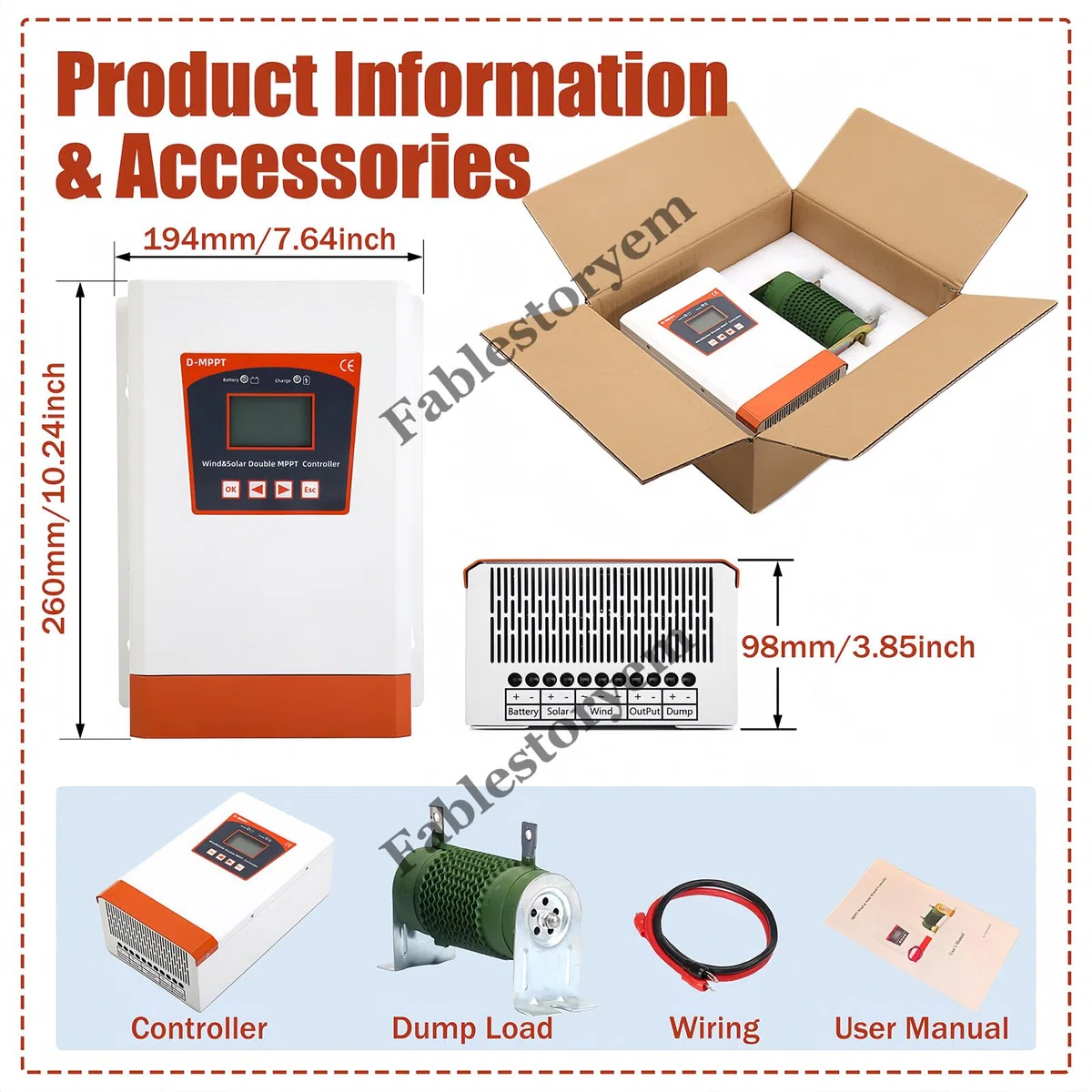 Regolatore di carica ibrido solare eolico da 12000 W, doppio MPPT per sistemi da 12 V/24 V o 24 V/48 V, identificazione automatica, controllo app telefono per turbina eolica/pannello solare
