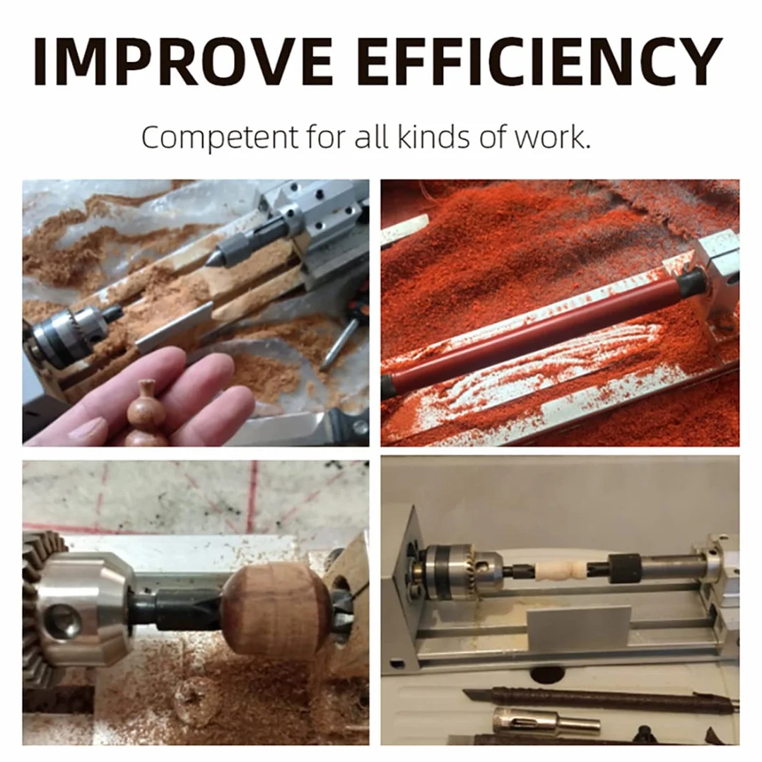 Mini tornio per la lavorazione del legno fai da te, strumenti 6 in 1 per foratura, rettifica e modellismo, ideale per hobbisti e appassionati di artigianato