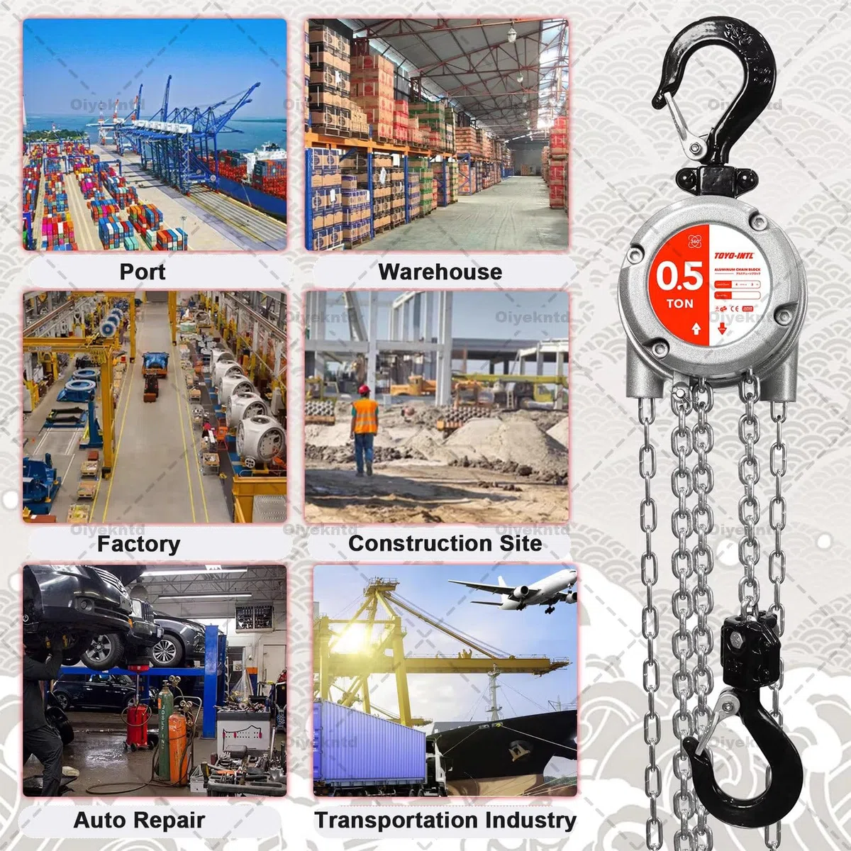 Paranco a catena manuale, Blocco catena a mano con ganci pesanti, Cricchetto di sollevamento portatile per struttura in acciaio industriale, Capacità 1000 kg, 3 m di sollevamento