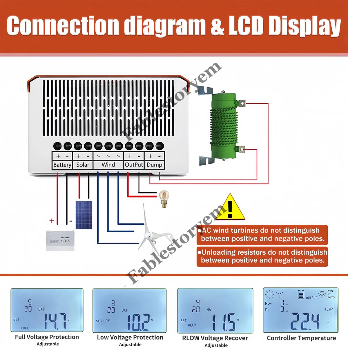 Regolatore di carica ibrido solare eolico da 12000 W, doppio MPPT per sistemi da 12 V/24 V o 24 V/48 V, identificazione automatica, controllo app telefono per turbina eolica/pannello solare