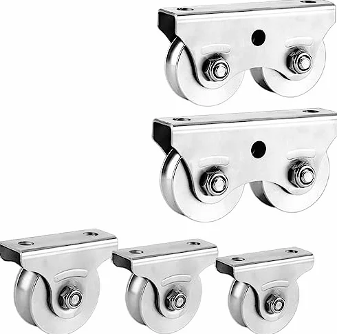 Puleggia a U in acciaio inox resistente, blocco per corda di sollevamento silenzioso, doppia ruota da 58 mm per sistema di binari per funi metalliche lisce