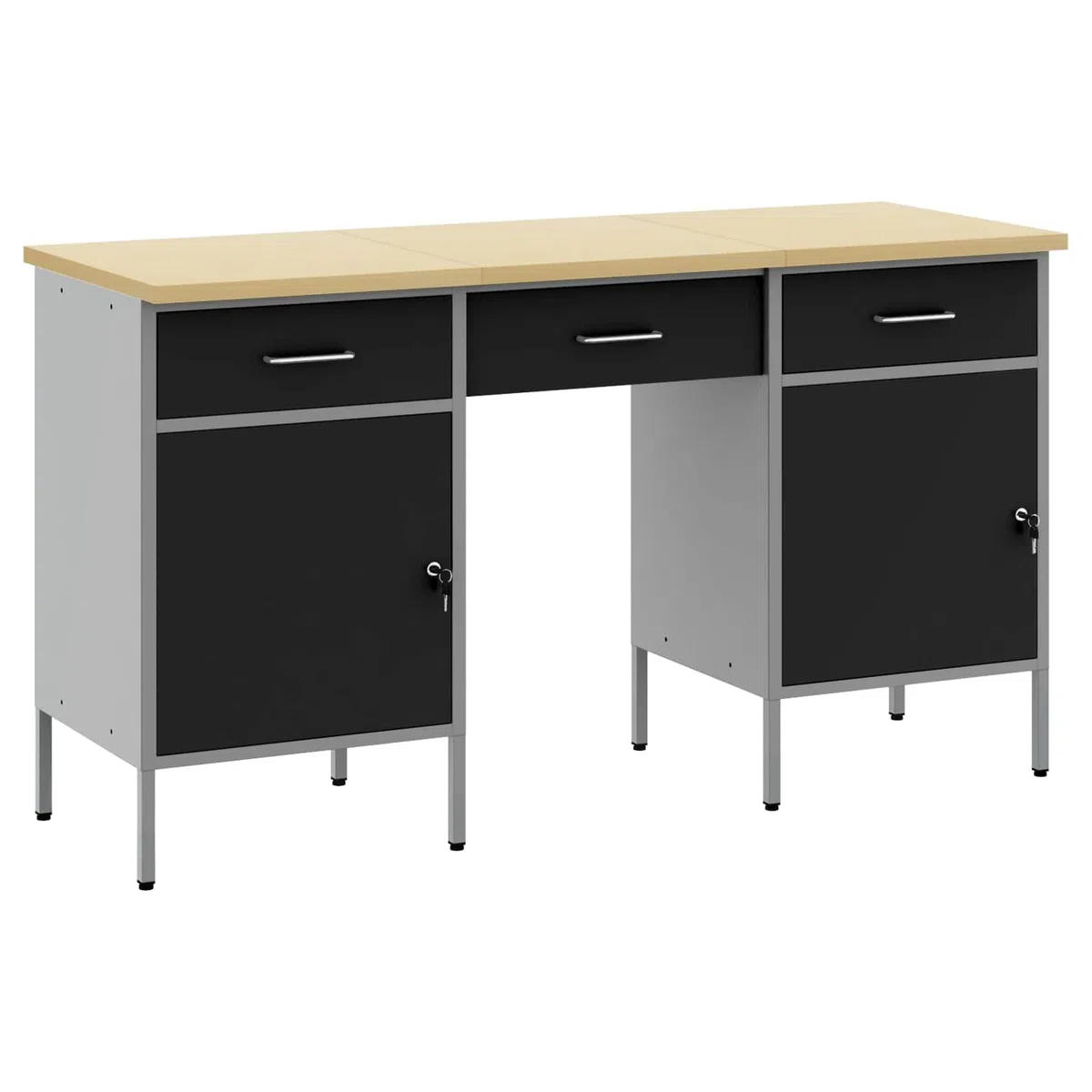 vidaXL Mobile da Lavoro con cassetto 3 PCS Nero 150 x 55 x 85 cm, Soluzioni di stoccaggio per Officina, portautensili, Chest Organizer, cassetti e Ripiani.