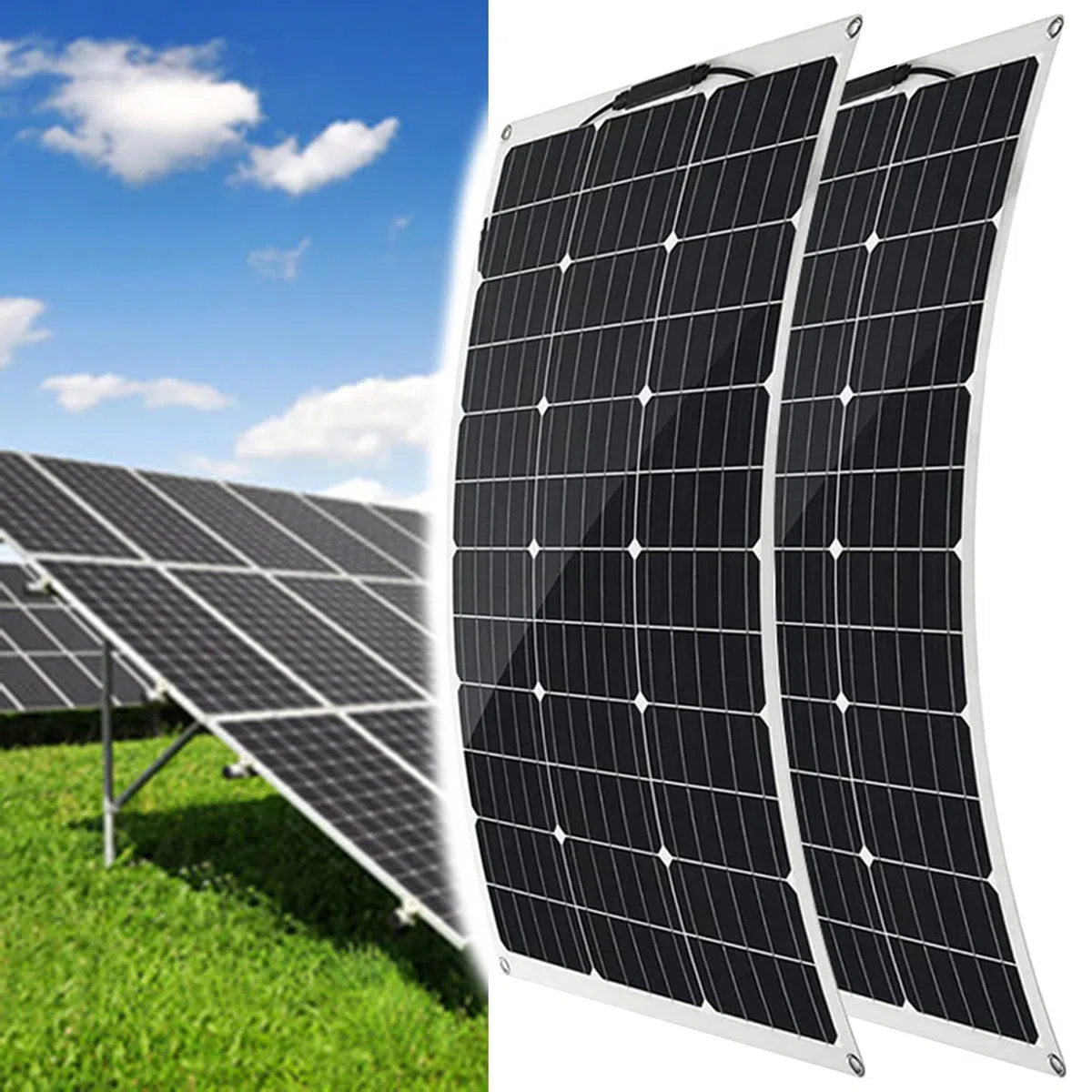 Kit di alimentazione solare 80 W 20 V monocristallino semi-flessibile off-grid sistema di campeggio per camper, rimorchi, auto, moto d'acqua, ideale per campeggio, escursionismo e avventure all'aperto