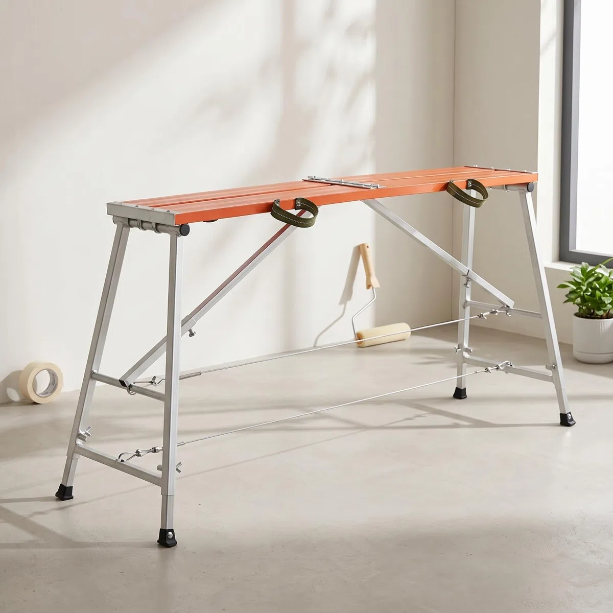 Piattaforma di Lavoro con Maniglie Laterali Portatile Ponteggio Pieghevole Salvaspazio Pedana per Imbianchini, Pittura, Cantiere, 200 30 Cm