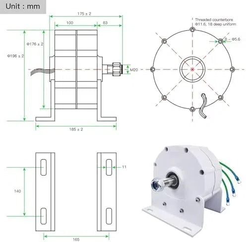 Kit generatore per turbina eolica con regolatore di Carica, generatore a turbina Verticale, generatore a magneti permanenti a Basso Numero di Giri, alternatore CA Senza Ingranaggi per Turbin