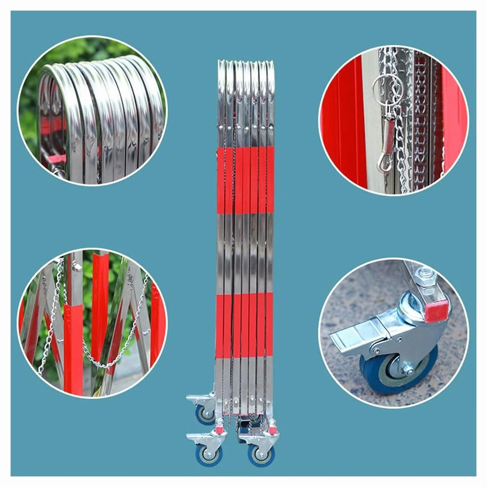 Generico Barriera Mobile espandibile - Recinzione di Sicurezza telescopica Portatile in Acciaio Inox con Ruote per Esterni, Cantieri edili e Garage.